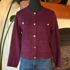 PIMM Burgundy Cardigan with Gold Buttons